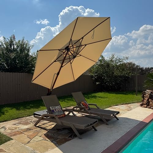PURPLE LEAF 12ft Patio Umbrella Outdoor Round Large Cantilever Umbrella Windproof Offset Umbrellas Heavy Duty Sun Umbrellas for Garden Deck Pool Patio, Beige - color: Beige, size: 12 Feet, style: Umbrella