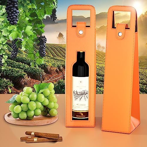 RYDDOY Wine Gift Bag, Reusable Leather Wine Tote Carrier, Single Bottle Champagne Beer Gift Bags Carrier for Birthday, Wedding, Picnic Party, Christmas festival Gifts (Orange) - color: A-Orange-16.1×3.5×3.5