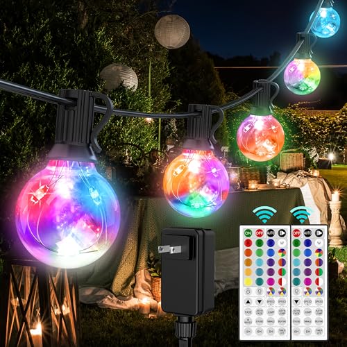 LED Outdoor String Lights, 30FT Connectable G40 Patio Light Outdoor Waterproof with 30 LED Bulbs, RGB Color Changing Cafe Decorative Lights with Remote for Outside Camping Gazebo Party Balcony Decor - size: 30 Feet 30 Bulbs