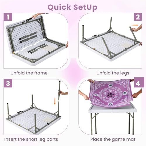 Goplus Mahjong Table, 35" Square Folding Card Table w/4Cup Holders, Anti Slip Mat, HDPE Tabletop, Metal Legs, Portable Mahjong Game Table for Domino Game, Picnic (Pink, Table w/Removable Mat) - style: Pink, Table w/Removable Mat