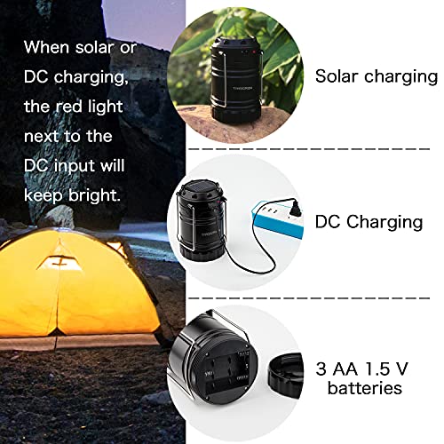 4 Pack Solar USB Rechargeable 3 AA Power Brightest COB LED Camping Lantern, Waterproof Collapsible Emergency LED Light