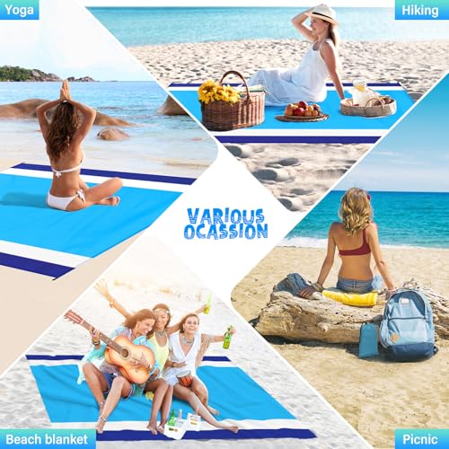 Beach Blanket 78''×81'' - Waterproof Sandproof Sand Free Oversized Mat for 1-5 Adults, Lightweight Durable Compact for Beach Travel Camping Hiking Picnic - color: Bluewhite, size: 78"x81"