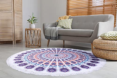 Benefeet Sox Beach Towel Large Round Mandala Pool Towels Tassels Microfiber Quick Dry Beach Blanket Throw Bohemian Roundie Swim Pool Circle Towel, 59 Inches - color: Multi Mandala, Purple Blue White