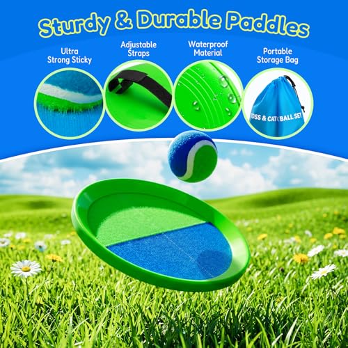 Upgraded Toss and Catch Ball Game Set, Beach Pool Toys Outdoor Games for Kids Toys, Outside Family Lawn Yard Games, for Boys Girls 3 4 5 6 7 8 9 10 11 12 Years Old - color: Blue Green, size: 4 Paddles 4 Balls
