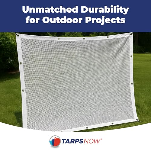 Tarps Now 6' x 10' White Heavy Duty Mesh Tarp with Brass Grommets - UV Resistant Reflective White 75% Sun Shade, Backyard, Patios, Breezeways, Gazebos, Kennels, Mesh for Flatbeds, Trucks or Trailers - size: 6' X 10'