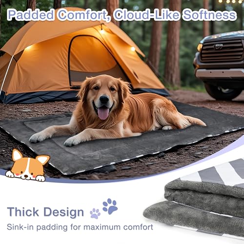 Kritter Planet Waterproof Foldable Dog Bed Pad for Camping & Travel, Portable Roll-Up Dog Bed Car Seat Pet Cushion Mat with Handles for Medium & Large Dogs, Indoor & Outdoor Use - color: Grey Chevron Striped, size: 50"x28"