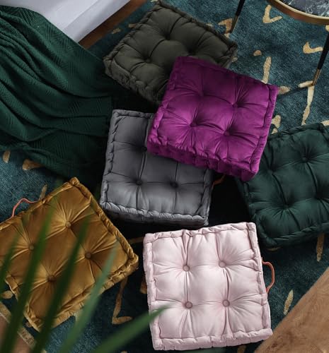 vctops Square Solid Color Velvet Seat Cushion with Handle Tufted Thicken Chair Pad Tatami Floor Pillow Cushion 16.5"x16.5"x4" Green - color: Green