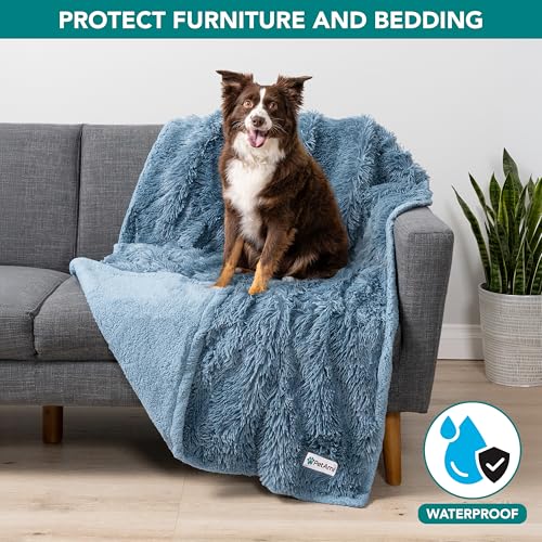 PetAmi Waterproof Dog Blanket for Couch, Bed & Furniture,Reversible Sherpa & Faux Fur Pet Blanket, Leakproof Blanket for Puppy Cat, Washable Soft Calming Pet Couch Protector (29x40, Light Blue) - color: Dusty Blue, size: Medium (29x40)