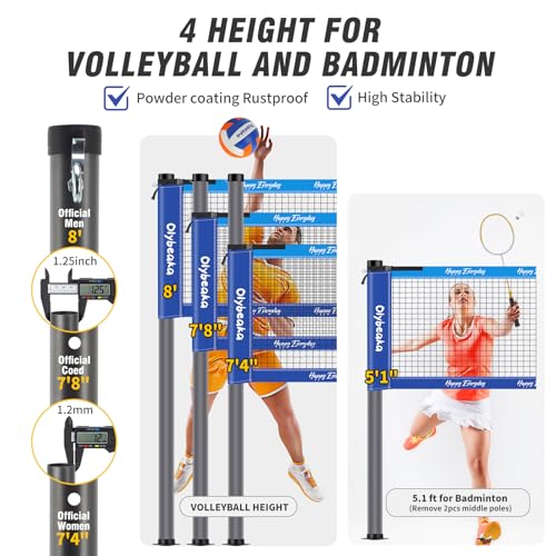 Badminton & Volleyball Combo Set 32 ft with Net, Anti-Sagging Design, 4 Badminton Rackets, 3 Birdies and PU Volleyball for Backyard Lawn Beach - color: Blue