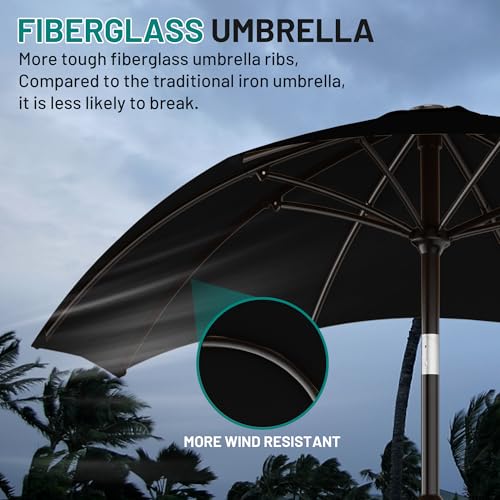 AreShark 10 FT Outdoor Patio Umbrella, Patio Table Umbrella with Push Button Tilt and Crank, Outdoor Patio Umbrellas with 8 Fiberglass Ribs, Patio Umbrellas for Market, Garden, Pool (Black) - color: Black