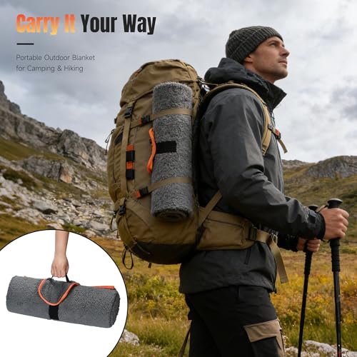 Tirrinia Waterproof Outdoor Blanket with Sherpa Lining, Windproof Triple Layers Warm Comfy Foldable for Camping Stadium, Beach, Picnic, Grass, Concerts, Car, Dog, 51''X 59'' & 59''X 80'' - color: Orange Sun, size: 51” x 59”