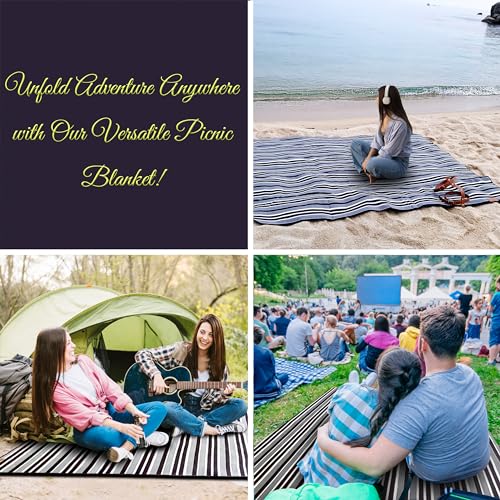 PortableAnd Extra Large Picnic & Outdoor Blanket 3 Layers for Water-Resistant Handy Mat Tote Spring Summer Black and White Striped Great for The Beach,Camping on Grass Waterproof Sandproof - color: Black & White Stripe