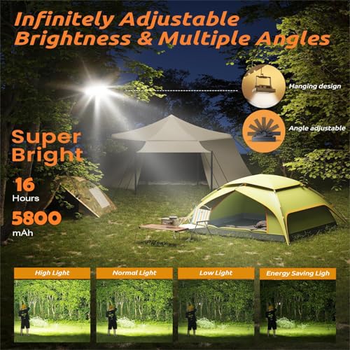 Solar Portable Camping Lights with Strong Magnets, dimmable, Solar Rechargable Camping Lantern, IP67 Waterproof, 5 Light Modes Portable Flood Light, Work Lights for Indoor Outdoor
