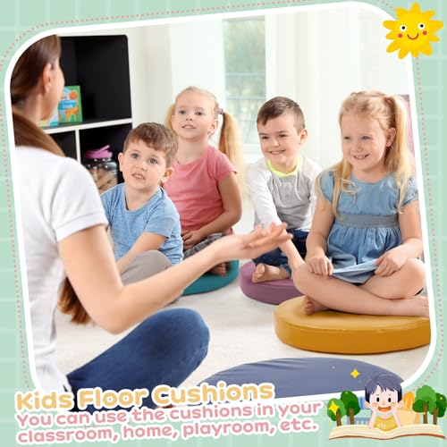 Juexica 8 Pcs Extra Thick Flexible Seating Floor Cushion Assorted Colored Floor Pillow Classroom Seat Cushion Soft Classroom Seating for Kid Learning(Morandi Color,13.8 x 13.8 x 2 Inch,Round) - color: Morandi Color