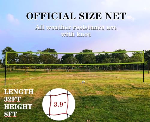 Volleyball Net Outdoor - Portable Volleyball Set for Backyard with Professional Volleyball Net, Wrap Yarn Volleyball and Pump, Boundary Line, Carry Bag - style: Basic-32FT(Yellow)