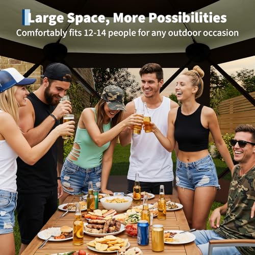 GarveeLife 13x13FT 6-Sided Pop Up Canopy Tent，One-Push Setup Canopy Tent with Removable Canopy Top & Wind Cloths, Outdoor shelter for Camping, Backyard Parties, Outdoor Events - Beige & Khaki - color: Beige & Khaki, size: Traditional Top - 13ft