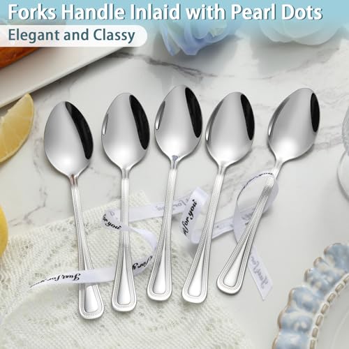 24 Pieces Teaspoons Set, 6.4 Inches Spoon Set, Stainless Steel Silverware, Small Spoons with Pearl Dot Design Handle, Dishwasher Safe, Tea Spoons Suitable for Home and Restaurant - color: Sterling