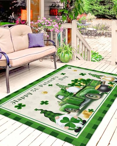 Large Outdoor Rug 6'x9' for Patio Indoor Outdoor Area Rug Happy St. Patrick's Day Vintage Truck Gnome Lucky Clover Shamrock Rugs Outside Patio Rugs Camping Carpet Mat for Spring Picnic - color: Luckyhoe3435, size: 6' x 9' (Rectangular)