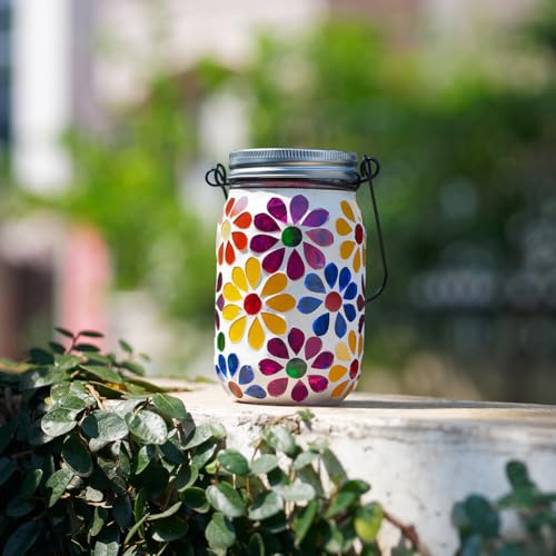 Stargarden Mosaic Solar Lantern ,Mosaic Lights ,Outdoor Hanging Jar Lights ,Waterproof Solar Lamps for Tree, Garden, Patio, Yard, Outdoor(Flower) - color: Bright Flower