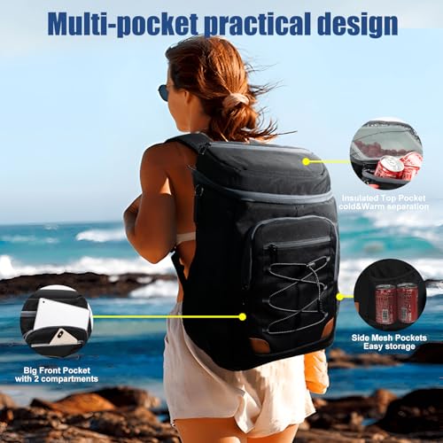 Backpack Cooler Insulated Leak Proof, Lightweight Soft Sided Cooler Backpack for Men Women, Waterproof Beach Cooler Bag Lunch Backpack for Camping Hiking Picnic Fishing Travel Outdoor - color: Black, size: 36 Cans