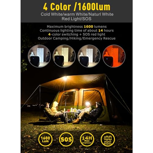 20000mAh Rechargeable LED Camping Lantern - 1600LM, QC3.0 22.5W, 4 - Color Switch, IPX5 Waterproof - Perfect for Camping, Hiking & Emergency Situations(Black) - color: Black
