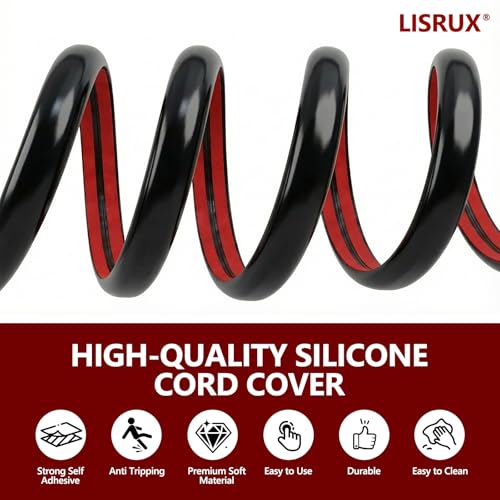 32FT Floor Cord Cover,Black Cable Protector,Self Adhesive Hide Extension Cords,Prevent Cable Trips for Offices, Gyms,Cavity: 0.39"(W) x 0.27"(H) - size: 32FT black