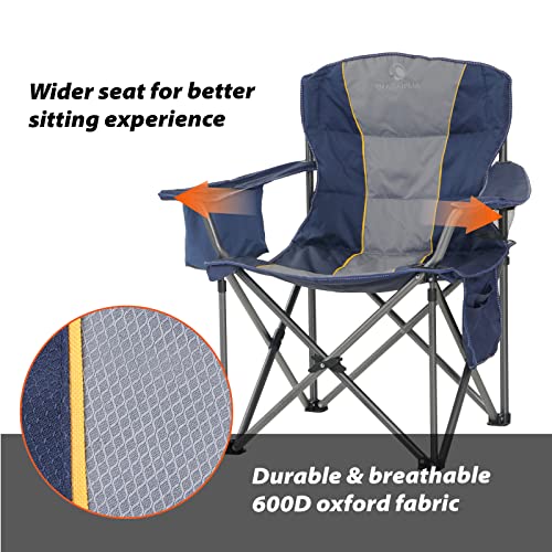ALPHA CAMP Oversized Folding Camping Chair, Heavy Duty Portable Lawn Chairs with Cooler Bag, Side Pocket & Cup Holder, Folding Chairs for Outside Support 450 LBS - color: Blue, size: Twin Pack