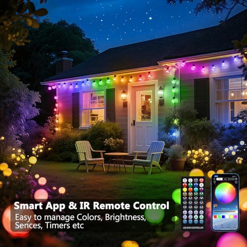 Outdoor String Lights, 25ft 20 G40 Bulbs LED Color Changing Hanging Lights Dimmable with 220+ Scene Modes, App Control, IP65 Waterproof Globe Bulb for Indoor Patio Backyard Balcony Decor - color: Color-changing RGB, size: 25ft