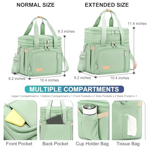 MAPLELILY Lunch Box for Men Women - Double Deck Insulated Lunch Bag, Large Leak Proof Tote Cooler, Wide Open Dual Compartment Lunch Bags with Shoulder Strap, For Work Picnic Hiking Beach, Green - color: Green