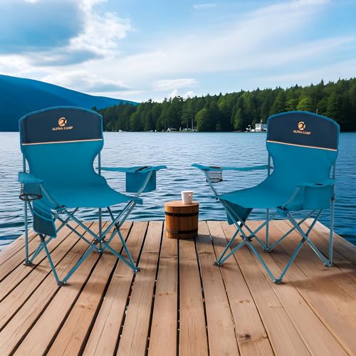 ALPHA CAMP Camping Chairs 350LBS Capacity, Heavy Duty Folding Chair with 4-Can Cooler Bag, Portable Outdoor Chair with Cup Holder for Adults, Collapsible for Tailgating, Beach, Fishing - color: Blue, style: camping chairs