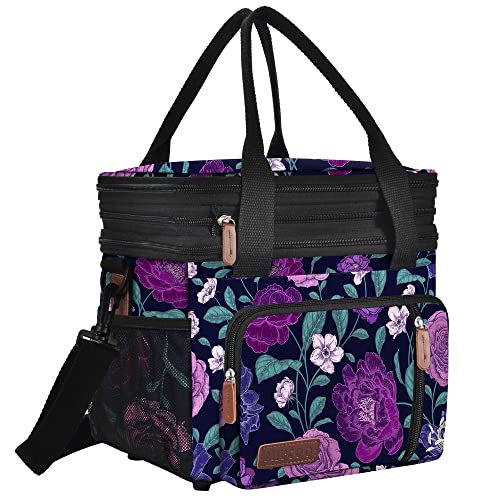 MIYCOO Lunch Bag & Lunch Box for Women Men, Double Deck Leakproof Insulated Soft Large Adult Camping Cooler bag for Work, Beach, Picnic, Travel (Purple Flower, 15L) - color: Purple Flower