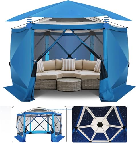 COBIZI 12x12 FT Pop Up Canopy Stargazing Tent, Gazebos On Clearance with Removable Roof, Screened in Gazebo, Screen Tents Portable carpas para Patio for Outdoor Camping,Backyard, Garden, Blue(Pro) - color: Blue, size: 12x12ft Stargazing Gazebo with 5 side