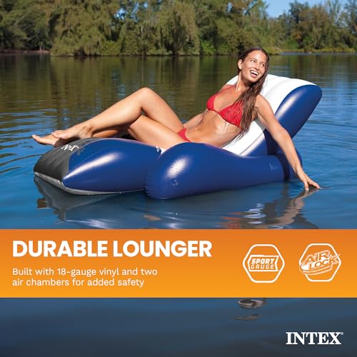 Intex Inflatable Lounge Pool Recliner Lounger Chair with Cup Holders - Heavy-Duty Float Raft for Adults, 220 Lb Capacity Large Floating Tanning Chair