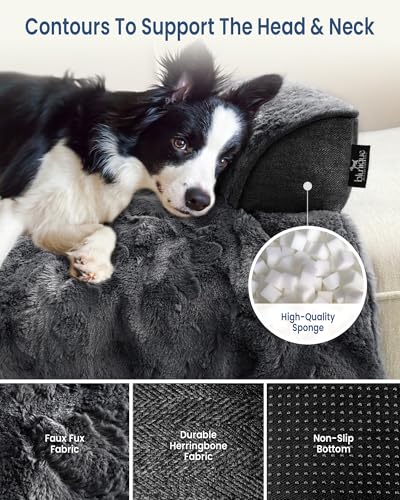 Calming Large Dog Bed for Couch, 41 x 37 inch Removable Couch Cover for Dogs Washable, Non-Slip Fluffy Plush Dog Sofa Mat for Furniture Protector - Dark Grey - color: Dark Grey, size: Large