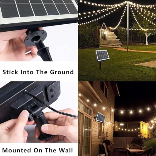 SUNTHIN 100ft Solar String Lights, USB Rechargeable Solar Outdoor Lights with 48 Waterproof & Shatterproof G40 LED Bulbs for Patio, Porch, Garden, Deck, Bistro, Cafe, Camping - size: 100 Feet