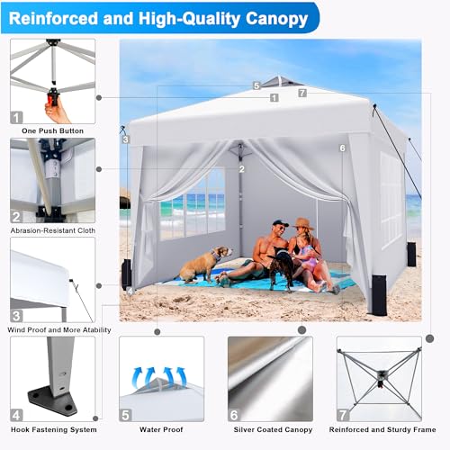 SANWAY 10x10 Pop Up Canopy Tent with Sidewalls x 4 – Easy Setup Canopy Tent, Waterproof, UV-Resistant, Portable with Carry Bag for Outdoor Events, Camping, and Backyard Parties – White - color: White (Canopy with 4 Sidewalls)