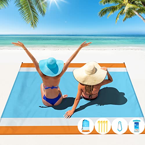 Famstar Beach Blanket Oversized Extra Large 10'X 9',Waterproof Sandproof Beach Blanket 2-8 Adults Lightweight Durable for Travel Camping Hiking Picnic (10'X 9', Orange&Blue)