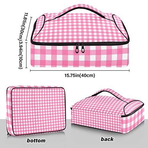 Casserole Carriers for Hot or Cold Food Reusable Casserole Dish Carrier Insulated Thermal Large Capacity Durable Perfect for Party Camping Family Gatherings Yellow Fish - color: Pink Plaid