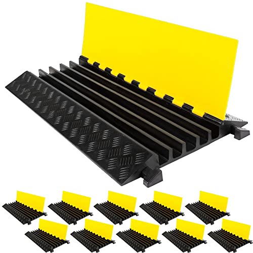 Electriduct Extreme Rubber 5 Channel Cable Protector 36" Wire Cover with 1-3/8" Channels - Black/Yellow - Pack of 10 - color: Black Base / Yellow Lid, size: 5 Channel Cable Protector | Pack of 10