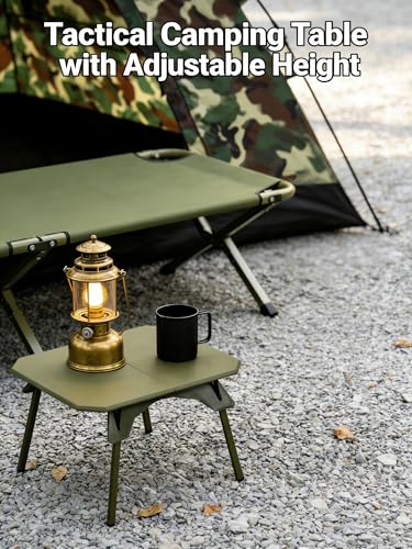 Foldable Camping Table | Adjustable Height Portable Camp Table for Backpacking, Picnic & Car Travel | Compact Small Folding Table with Carrying Bag & Cup Coasters | Camping Essentials