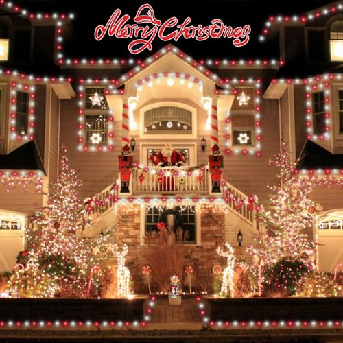 YEGUO 4 Pack Red and White Solar Fairy Lights, Each 33ft 100 LED Christmas Lights Outdoor Waterproof, 8 Modes Sliver Wire Solar String Lights - color: Red and White