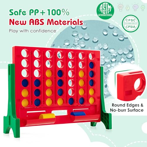 COSTWAY Giant 4-in-a-Row Game with Storage Carry Bag, Jumbo 4-to-Score Game with Chess, Quick Release Slider for Kids Adults, Indoor Outdoor Backyard, Free-Standing/Wall-mounting (Red&Green) - color: Red&green