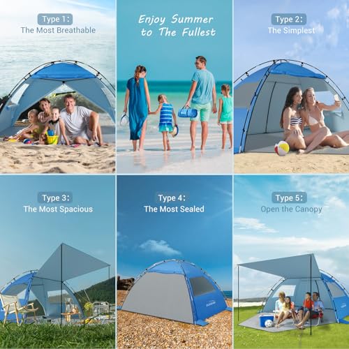 Elegear CumbreX™ Beach Tent Sun Shelter with Canopy, 4-5 Person Pop Up Beach Tent Cabana, Easy Setup UPF 50+ UV Protection Portable Lightweight Double Silver Coating Sun Shade Shelter - Dark Blue - color: Dark Blue, size: 4-5 Person