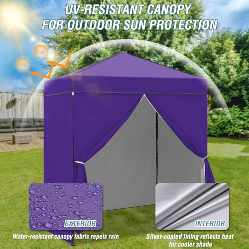 EAGLE PEAK 6x4 Instant Pop Up Canopy Tent with 4 Side Wall Panels, Straight Leg Sun Shelter, Portable Canopy with Carry Bag for Camping, Beach & Sports, Purple - color: Purple, size: Four Walls