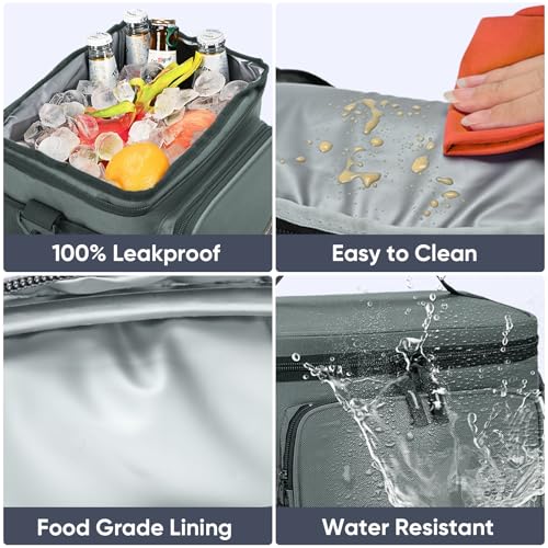 BALEINE Insulated Lunch Bag for Men Women, 22 Can Leakproof Cooler Bag with Adjustable Shoulder Strap for Work Picnic, Lunch Box for Women Men (Large, Grey) - color: Gray, size: Large