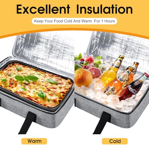 Insulated Casserole Carrier, Portable Casserole Carrier for Hot or Cold Food Lunch Tote Warmer or Cooler Bag, Lasagna Lunch Bag for Potluck Parties- Fits 9" x 13" Baking Dish-Grey - color: Gray, size: 16x10x4 in