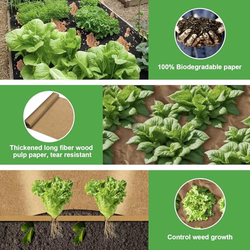 Biodegradable Paper Weed Barrier Roll, Thickened Tear Resistance Garden Weed Barrier Heavy Duty Garden Paper Weed Control Landscape Paper Mulch Weed Mat for Outdoor Garden Lawn (4 x 100 FT) - size: 4 x 100 FT