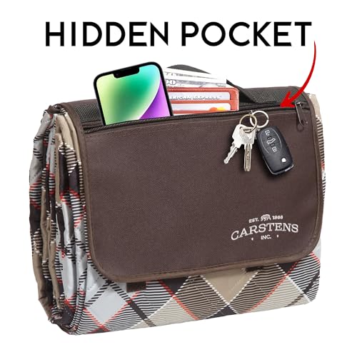 CARSTENS, INC. Easy Pack Waterproof Sandproof Picnic Blanket, Lightweight Foldable Outdoor Camping Beach Mat, Large 60"x80", Sand Plaid - color: Sand Plaid