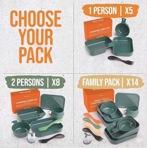 Camping Mess Kit with Plate, Bowl, Cup, Spork and Utensils, Reusable Plastic Camping Dinnerware Set, Lightweight BPA Free Dishware for Backpacking, Hiking, Picnic, Travel, Outdoor - size: 4 Person kit