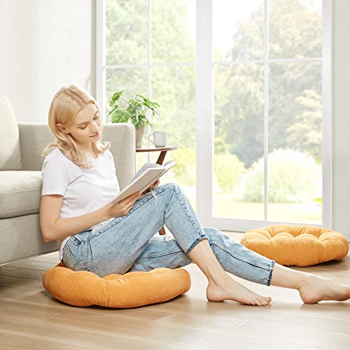 Degrees of Comfort Meditation Floor Pillow, Round Large Pillows Seating for Adults, Tufted Corduroy Cushion for Tatami Living Room, Orange Yellow 22 Inch - color: Round | Orange Yellow | 1 Pack, size: 1 Pack